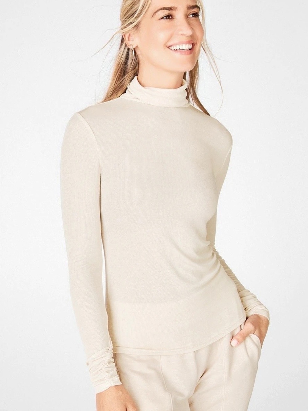 Fabletics Jess L/S Turtleneck Top Modal Turtleneck Top in Cream XL NWT